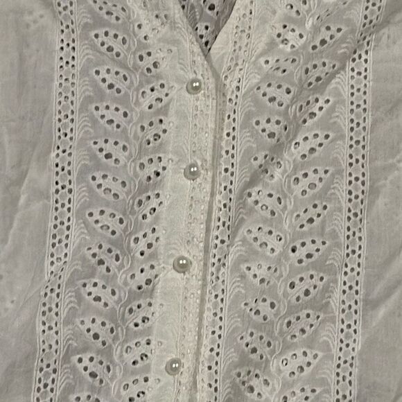 White eyelet Victorian romantic blouse M L - Picture 2 of 7